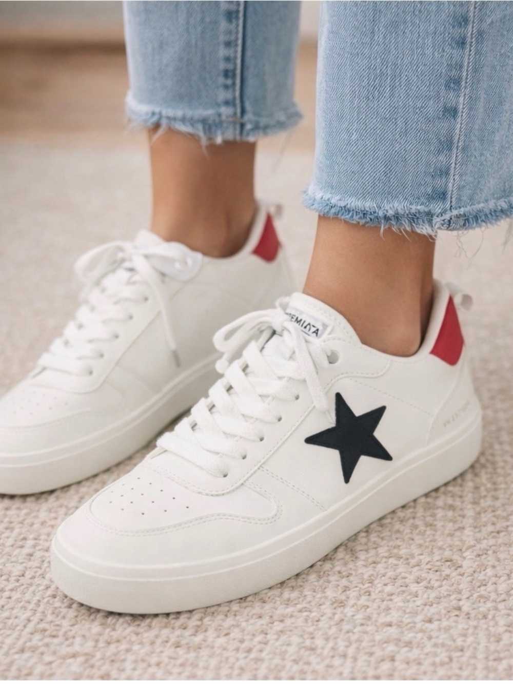 Vintage Havana White Sneakers with Black Star and Red Heel